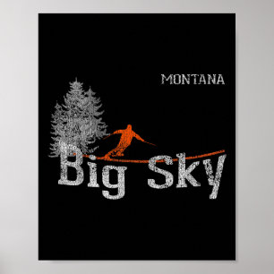 Poster Estilo 1980 Big Sky Montana Vintage Skiing T Shirt