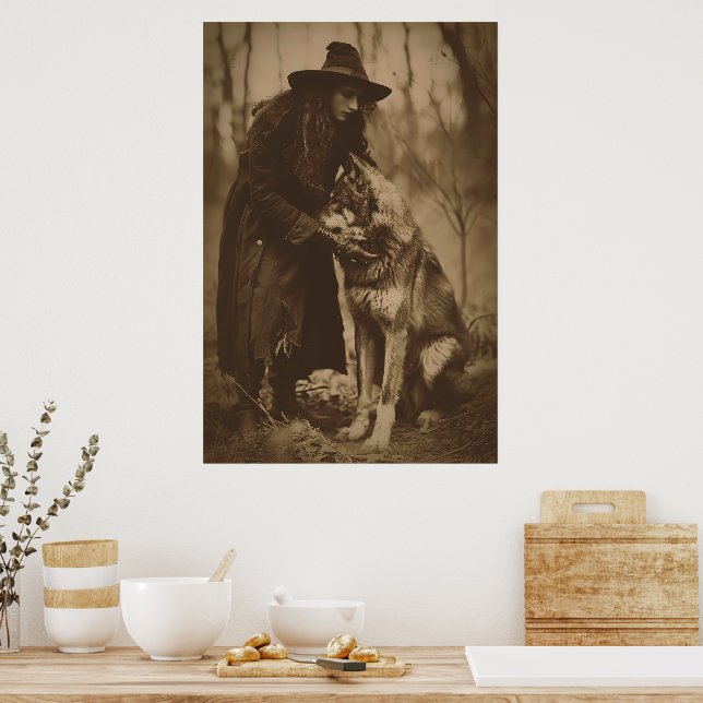 Poster Estilo 4 da Retrato da Bruxa Vitoriana Sepia (Cozinha)