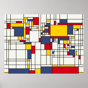 Pôster Estilo abstrato de Mondrian do mapa do mundo
