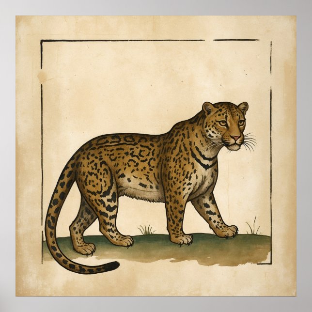 Poster Estilo Antigo Simples Arte Leopardo (Frente)