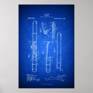 Pôster Estilo Blueprint da Patente de Arte de Trombone Hi