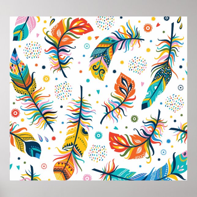 Poster Estilo Boho, padrão de pena sem falhas. (Frente)
