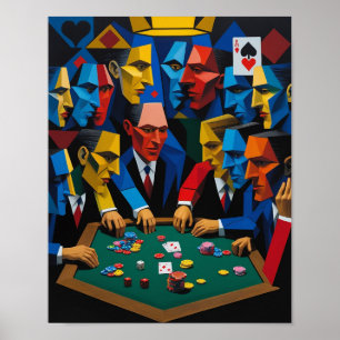 Poster Estilo Cubist - Jogadores Poker em torno da Mesa