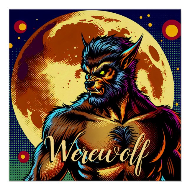 Pôster Estilo da revista em quadrinhos Werewolf em frente (Frente)