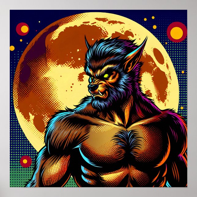 Poster Estilo da revista em quadrinhos Werewolf em frente (Frente)