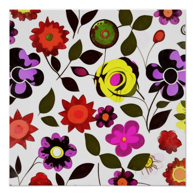 Pôster Estilo de Anos setenta das Flores Funky Spring (Frente)