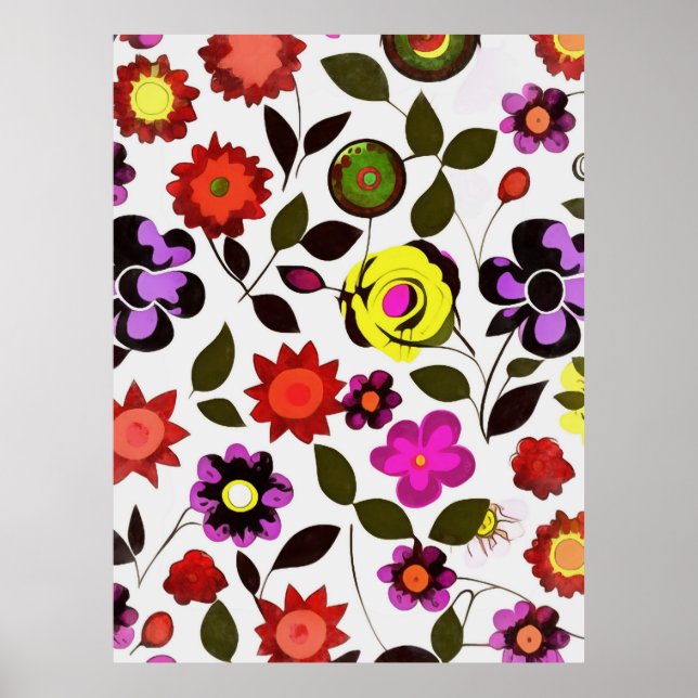 Poster Estilo de Anos setenta das Flores Funky Spring (Frente)
