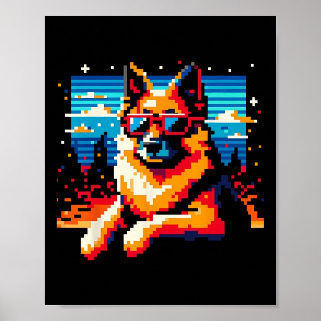 Poster Estilo de Arte de Pixel de Cachorro legal Natal (Frente)