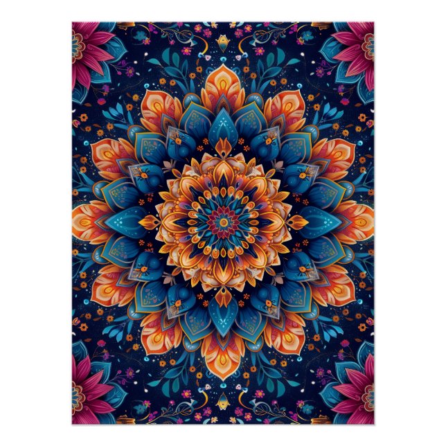 Pôster Estilo de Arte Digital Flor de Mandala-23907 (Frente)