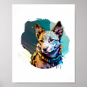 Poster Estilo de Arte em Tinta Retrato de Cachorro
