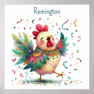 Poster Estilo de Arte Folclórica AI Nursery Chicken ou Ro