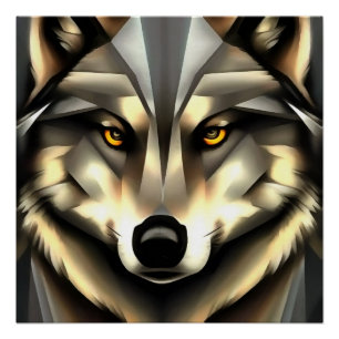 Pôster Estilo De Arte Geométrica Do Lobo Da cinza