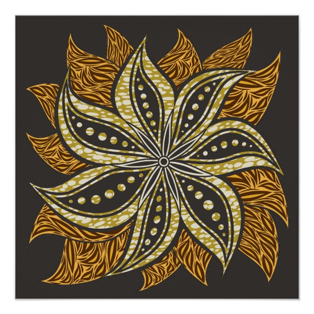 Pôster Estilo de Batik Floral Abstrato africano (Frente)