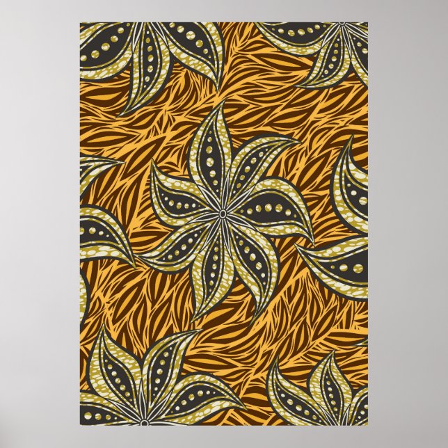 Poster Estilo de Batik Floral Abstrato africano (Frente)