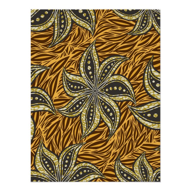 Pôster Estilo de Batik Floral Abstrato africano (Frente)