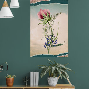 Poster Estilo de Caixa de Texto Moderno - Rosa de Aquarel