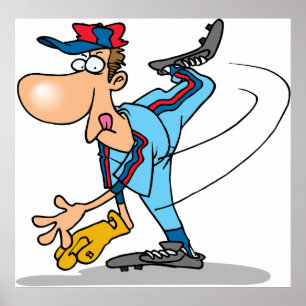 Poster Estilo de Cartoon Baseball Pitcher