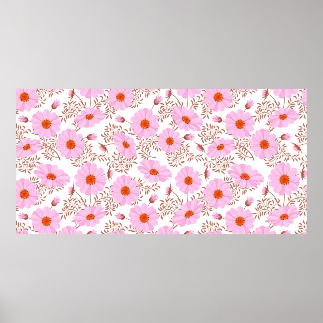 Poster Estilo de colheita da flor da margarida rosa sem c (Frente)
