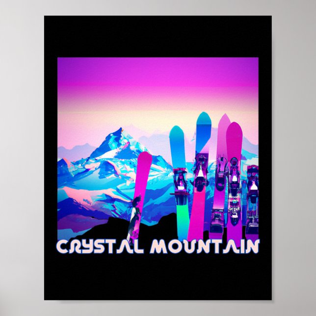 Poster Estilo De Esqui Retro De anos 80 Crystal Mountain  (Frente)