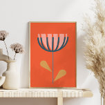 Poster Estilo de Folha Escandinavo Flor Simples em Laranj<br><div class="desc">Bonito e minimalista,  esta arte floral folk moderna,  ao estilo dinamarquês,  apresenta uma simples flor vetora de solteiro em laranja.</div>