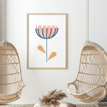 Poster Estilo de Folha Escandinavo Marinho de Lâmina Simp<br><div class="desc">Bonito e minimalista,  esta arte floral folk moderna,  ao estilo dinamarquês,  apresenta uma simples flor vetora de solteiro em laranja.</div>