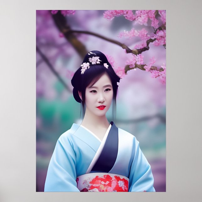 Poster Estilo de Foto Criado AI da Árvore Geisha Japonesa (Frente)