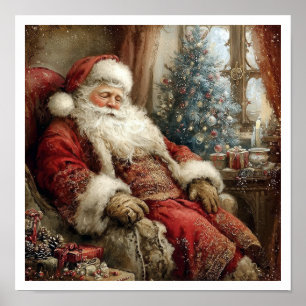 Poster Estilo de Ilustração do Papai Noel Vintage Adormec