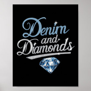 Poster Estilo de Moda Trendy de Denim e Diamantes
