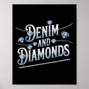 Poster Estilo de Moda Trendy de Denim e Diamantes