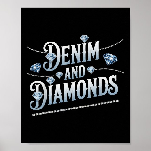 Poster Estilo de Moda Trendy de Denim e Diamantes (Frente)