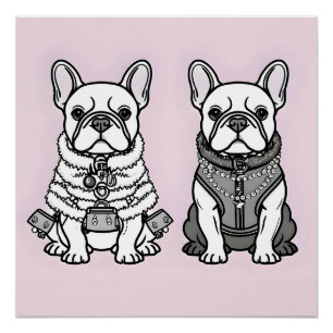 Pôster Estilo de Paris do Bulldog Francês Fashiável