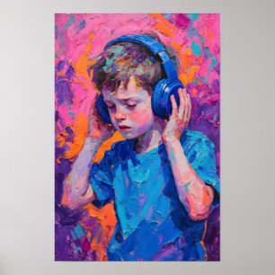 Poster Estilo de pintura a óleo criança autista vestindo