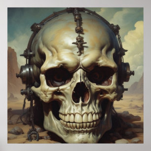 Poster Estilo de pintura a óleo de crânio Ilustração