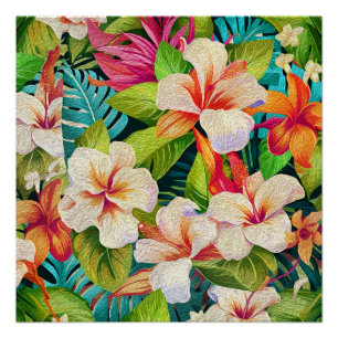Pôster Estilo de Pintura a Óleo Floral Tropical