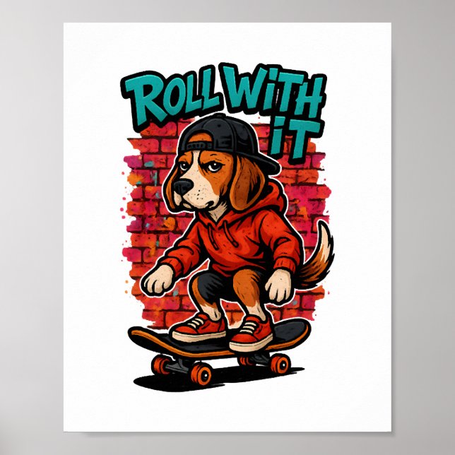 Poster Estilo de Rua Beagle Skatecustos Arte de Grafite (Frente)