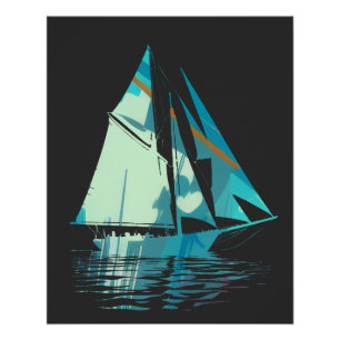 Pôster Estilo de silhueta de ilustração da pesca de barco