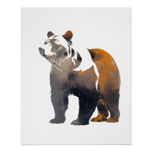 Pôster Estilo de silhueta natural do urso pardo