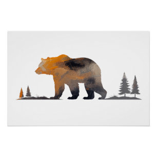 Pôster Estilo de silhueta natural do urso pardo