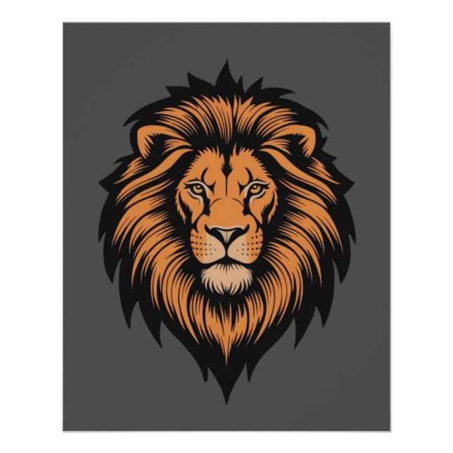 Pôster Estilo de Tatuagem da Cabeça de Leão Fantástico Po (Frente)