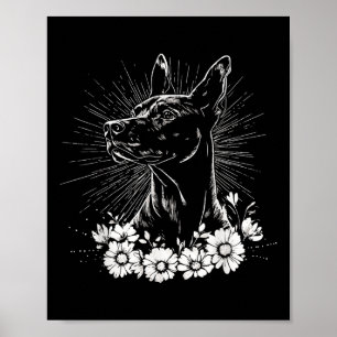 Poster Estilo de Tatuagem do Cão-Pinscher-Doberman Retro