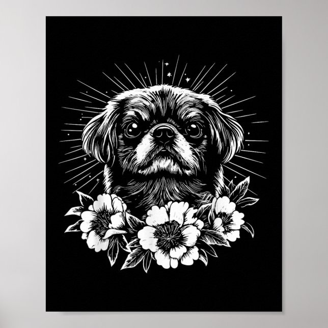 Poster Estilo de Tatuagem Lover Pekingese - Cão Retro (Frente)