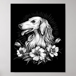Poster Estilo de Tatuagem por Sobrecarga do Cão Borzoi Re