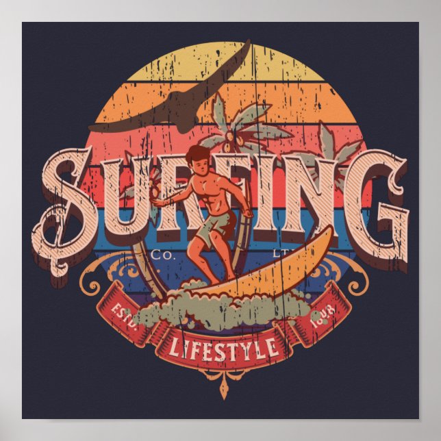 Poster Estilo de vida retrógrado do Surfing sun angustiad (Frente)