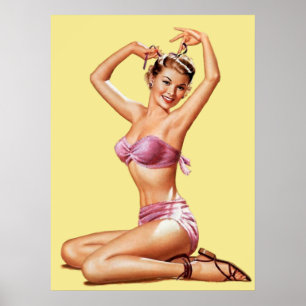 Poster Estilo de Vintage Pin-up da Praia da Retro Girl