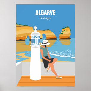 Poster Estilo de vintagem da viagem da menina de praia do