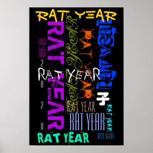 Poster Estilo do grafite Repeating Rat Metal Year 2020 P