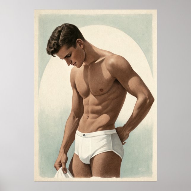 Poster Estilo dos anos 50 Homem Musculoso e Bonito (Frente)