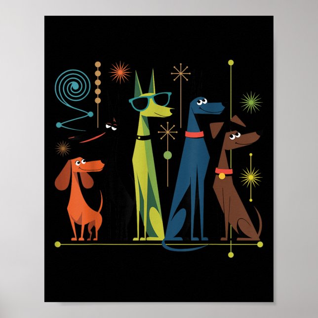 Poster Estilo dos Cães Modernos do século Médio Retroativ (Frente)