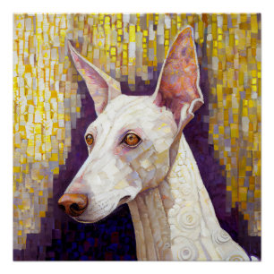 Pôster Estilo Dourado Podenco Klimt Mosaico Branco