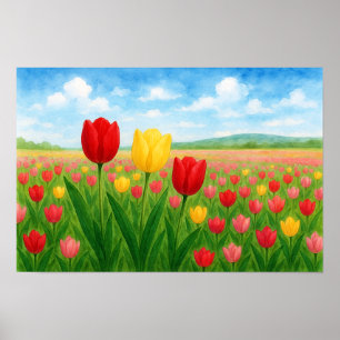 Poster Estilo Europeu e Americano Original Tulipas Landsc